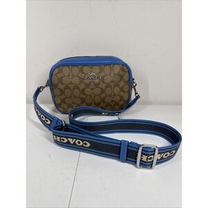 Coach Signature Jamie Crossbody (Khaki/Racer Blue) Logo Print Brown Thick‎ Strap